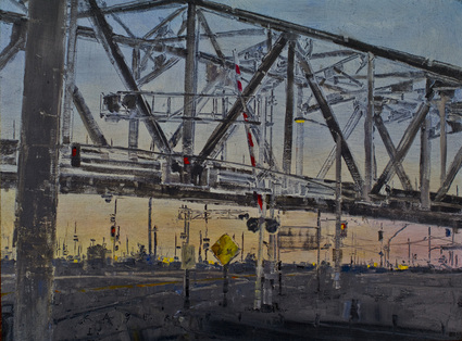 Criss Cross - Railroad oil painting by artist April Raber