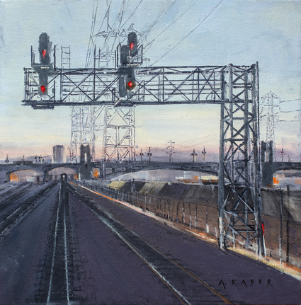 Going Home - Railroad,Urban,FOA,wet oil painting by artist April Raber