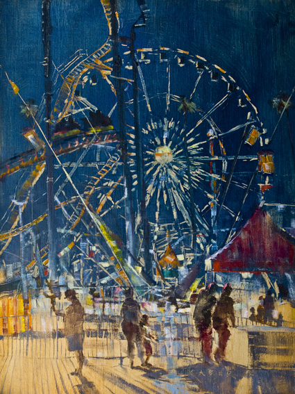The Los Angeles County Fair in Pomona comes to town every September. Here, on a warm evening it is a whirlwind of fun